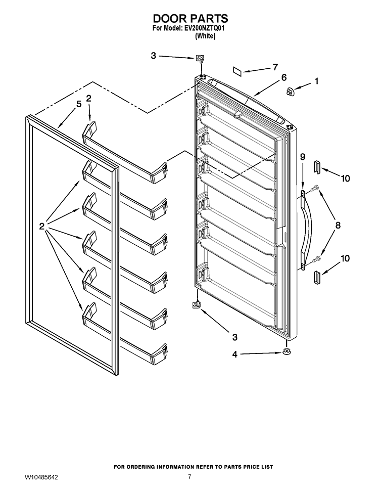 DOOR PARTS Diagram and Parts List for EV200NZTQ01  Whirlpool Freezer