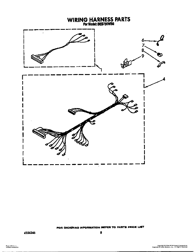 WIRING HARNESS Diagram and Parts List for BES730WW0  Whirlpool Wall Oven