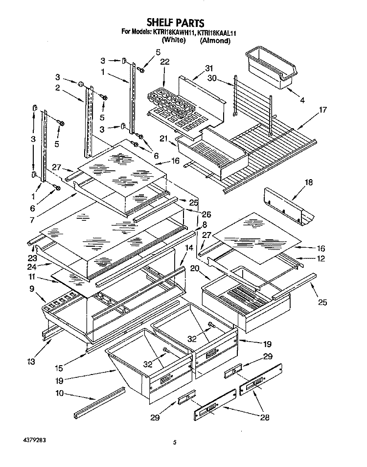 SHELF, LITERATURE Diagram and Parts List for KTRI18KAAL11  Whirlpool Refrigerator