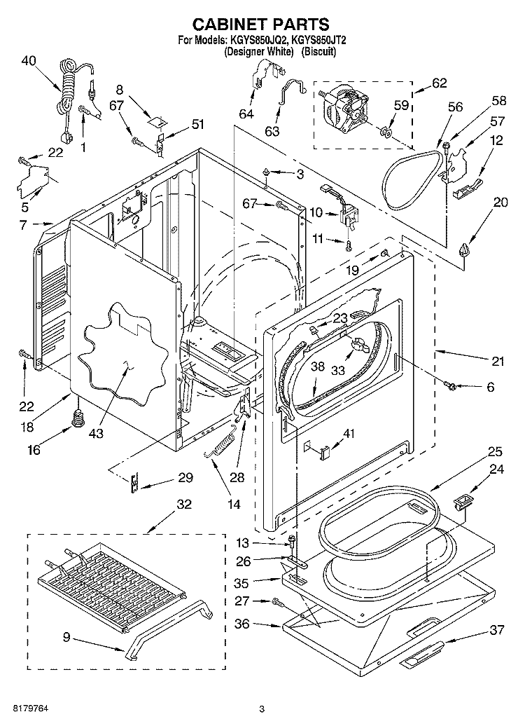 CABINET Diagram and Parts List for KGYS850JT2  KitchenAid Dryer