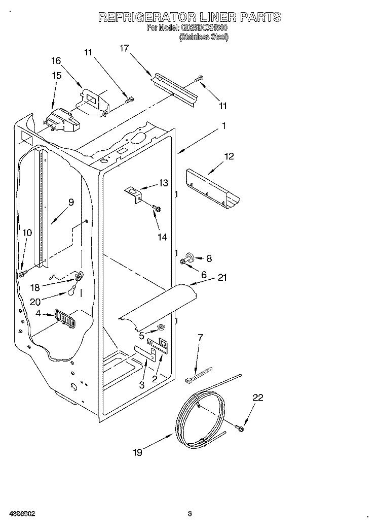 REFRIGERATOR LINER Diagram and Parts List for GD25DCXHS00  Whirlpool Refrigerator