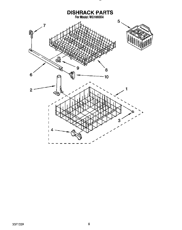 DISHRACK Diagram and Parts List for WU1000X4  Roper Dishwasher