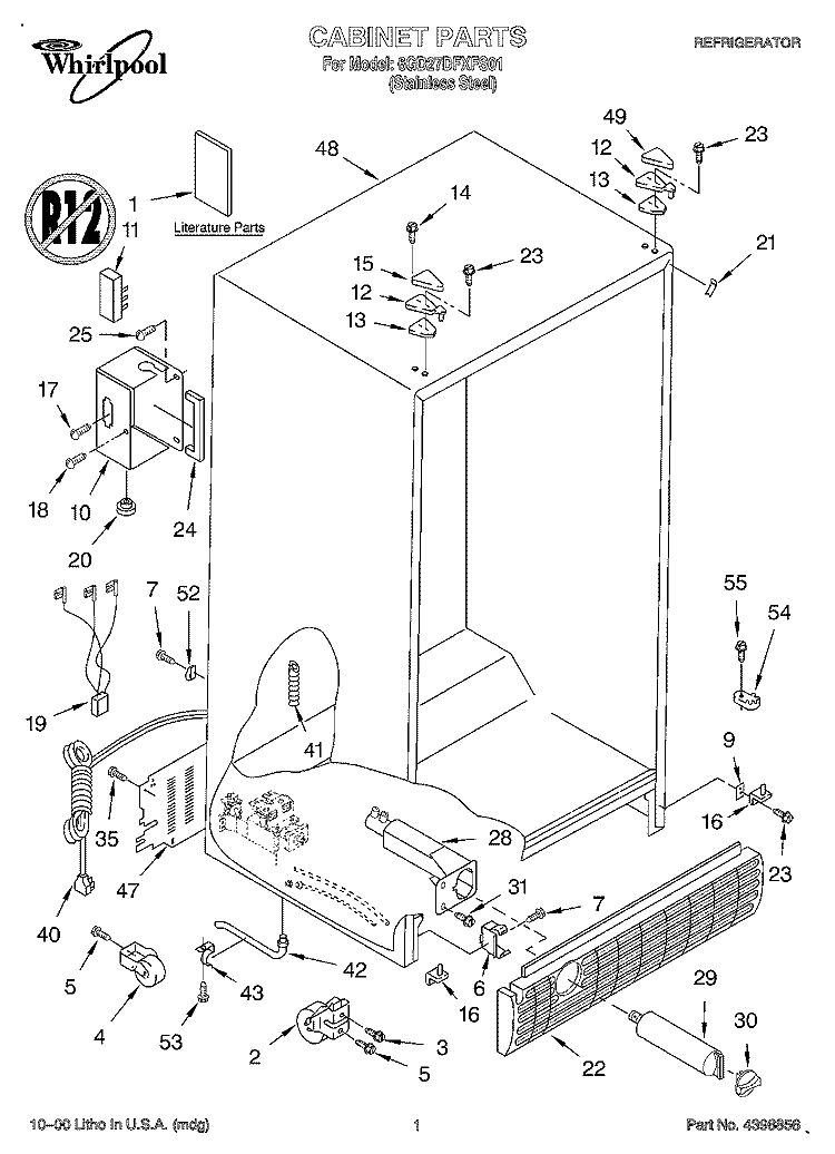 CABINET, LITERATURE Diagram and Parts List for 6GD27DFXFS01  Whirlpool Refrigerator