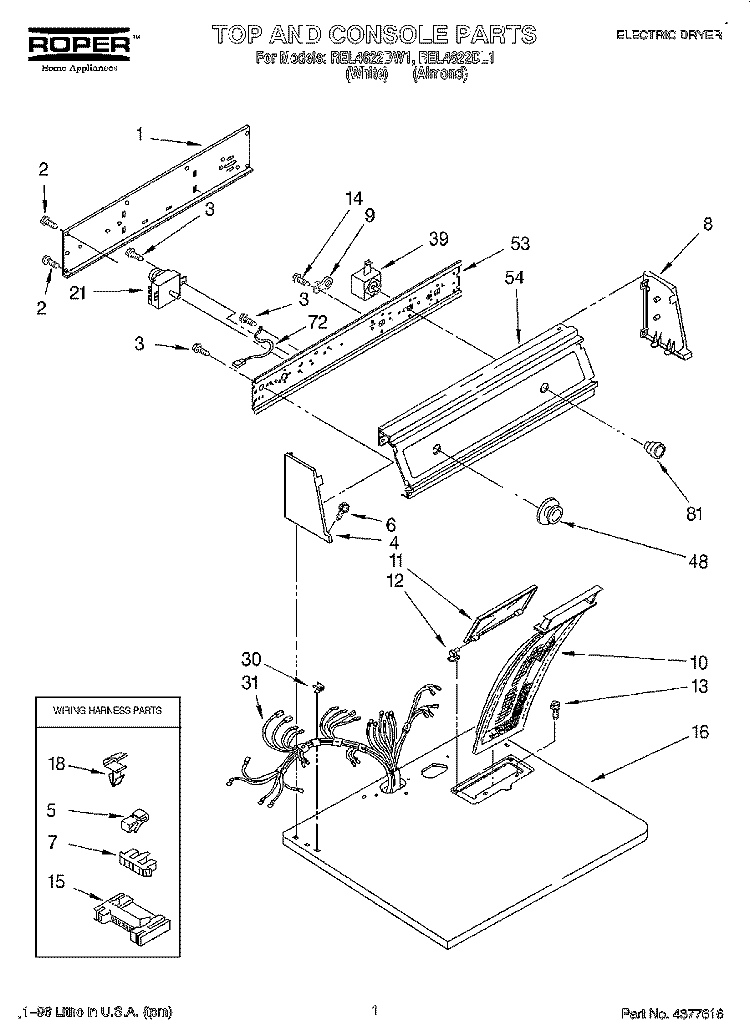 SECTION Diagram and Parts List for REL4622DL1  Roper Dryer