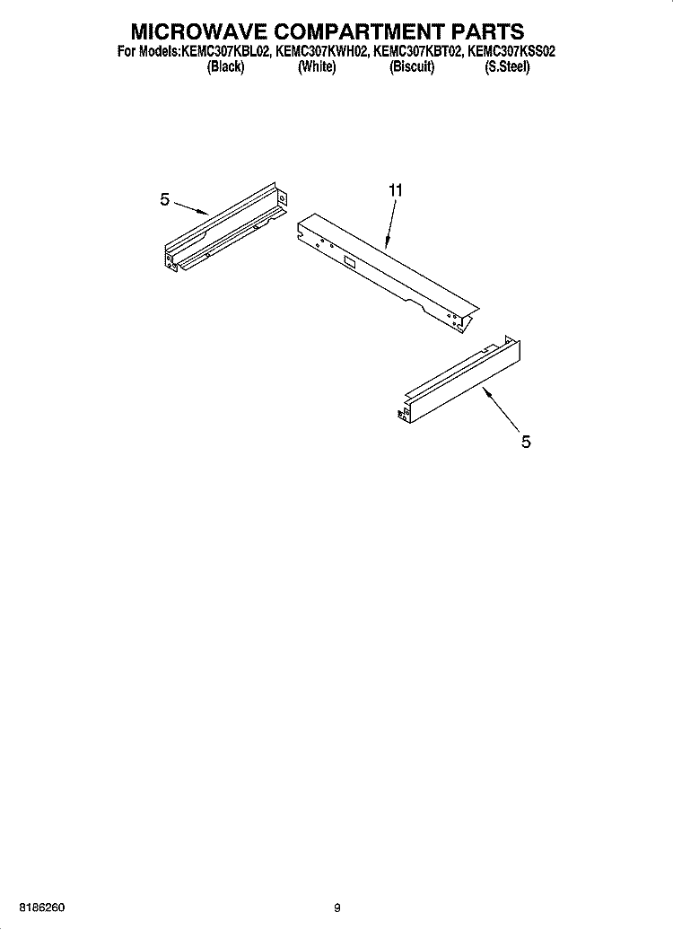 MICROWAVE COMPARTMENT PARTS Diagram and Parts List for KEMC307KBL02  KitchenAid Microwave Oven Combo