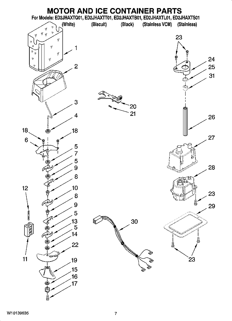 MOTOR AND ICE CONTAINER PARTS Diagram and Parts List for ED2JHAXTL01  Whirlpool Refrigerator
