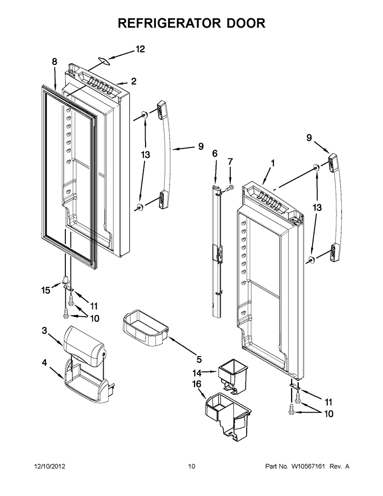 REFRIGERATOR DOOR Diagram and Parts List for GX5FHDXVQ07  Whirlpool Refrigerator