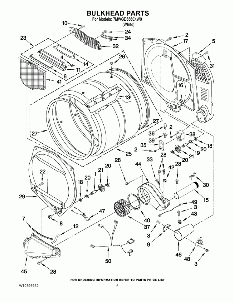 BULKHEAD PARTS Diagram and Parts List for 7MWGD5550XW0  Whirlpool Dryer