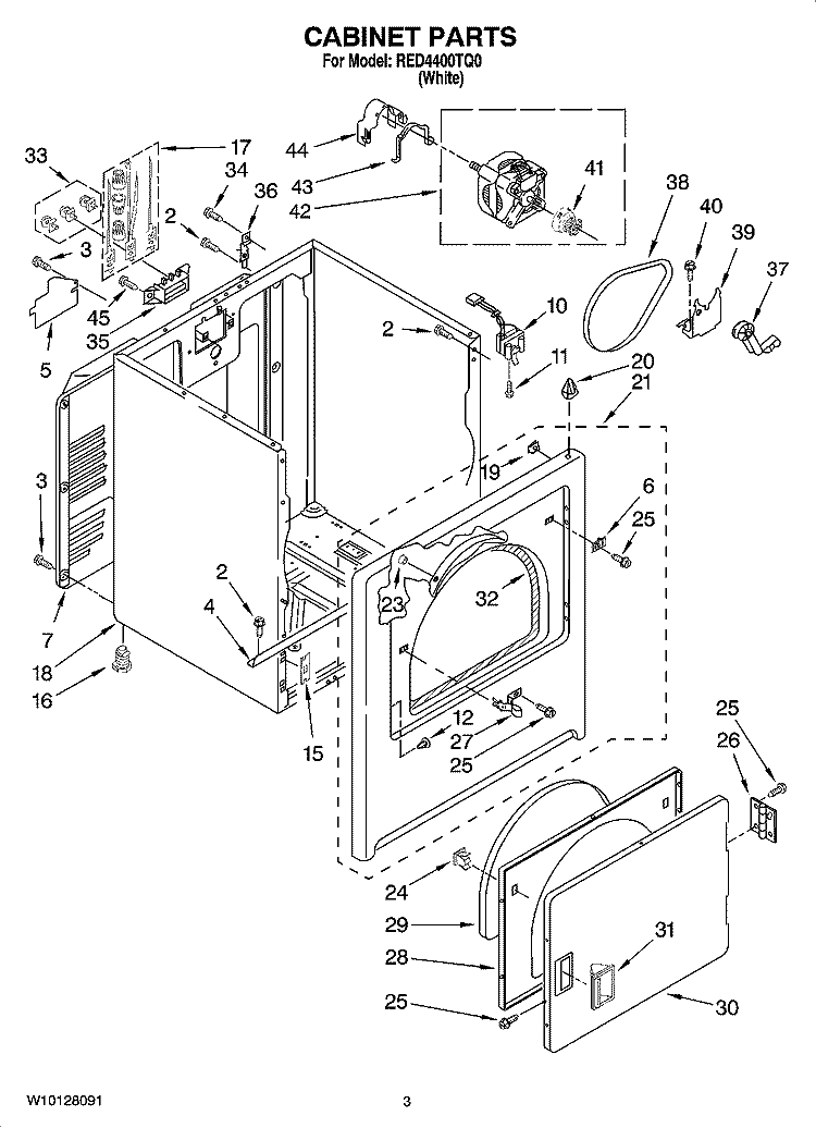 CABINET PARTS Diagram and Parts List for RED4400TQ0  Roper Dryer