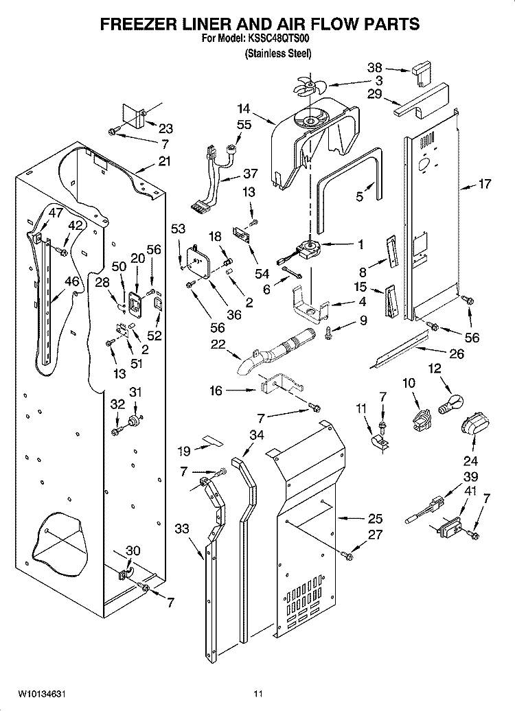 FREEZER LINER AND AIR FLOW PARTS Diagram and Parts List for KSSC48QTS00  KitchenAid Refrigerator