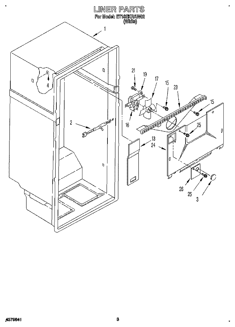 LINER Diagram and Parts List for ET18SKRAW02  Whirlpool Refrigerator