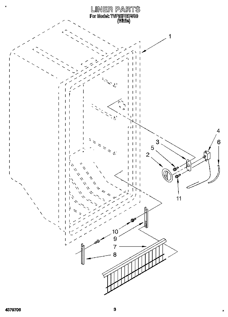 LINER, LIT/OPTIONAL Diagram and Parts List for TVF15FRDW00  Whirlpool Freezer