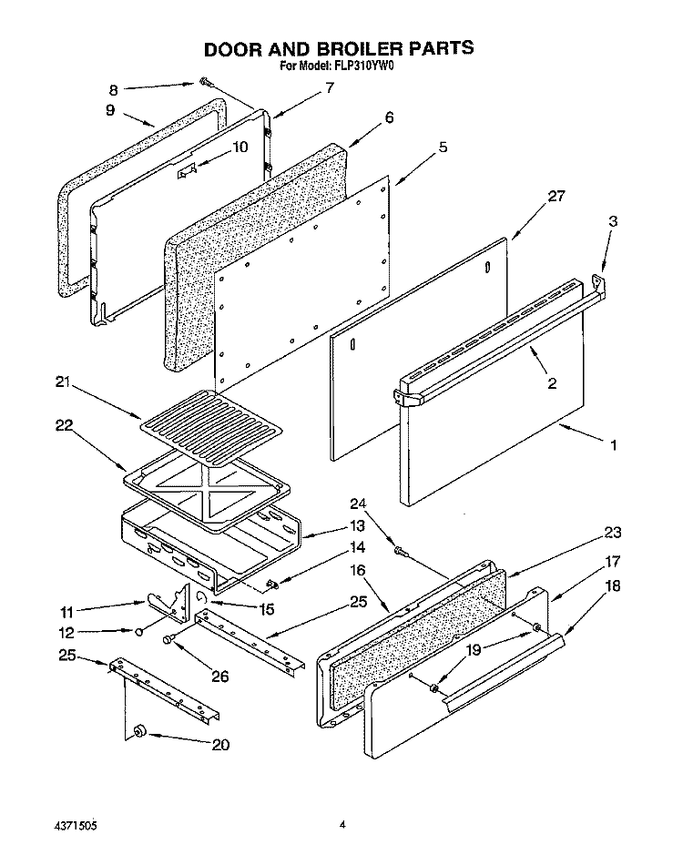DOOR AND BROILER Diagram and Parts List for FLP310YW0  Roper Range