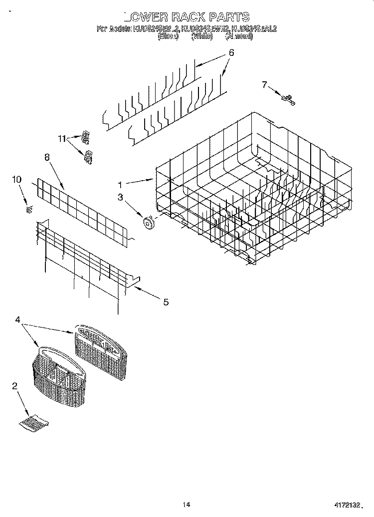 LOWER RACK Diagram and Parts List for KUDS24SEAL2  KitchenAid Dishwasher