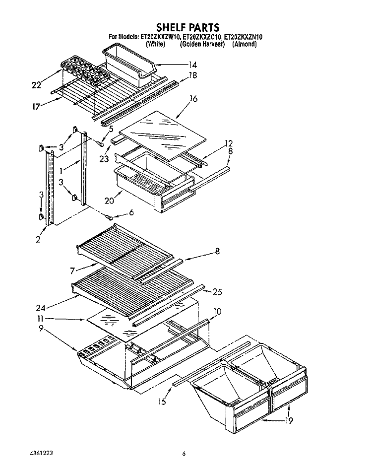 SHELF Diagram and Parts List for ET20ZKXZW10  Whirlpool Refrigerator