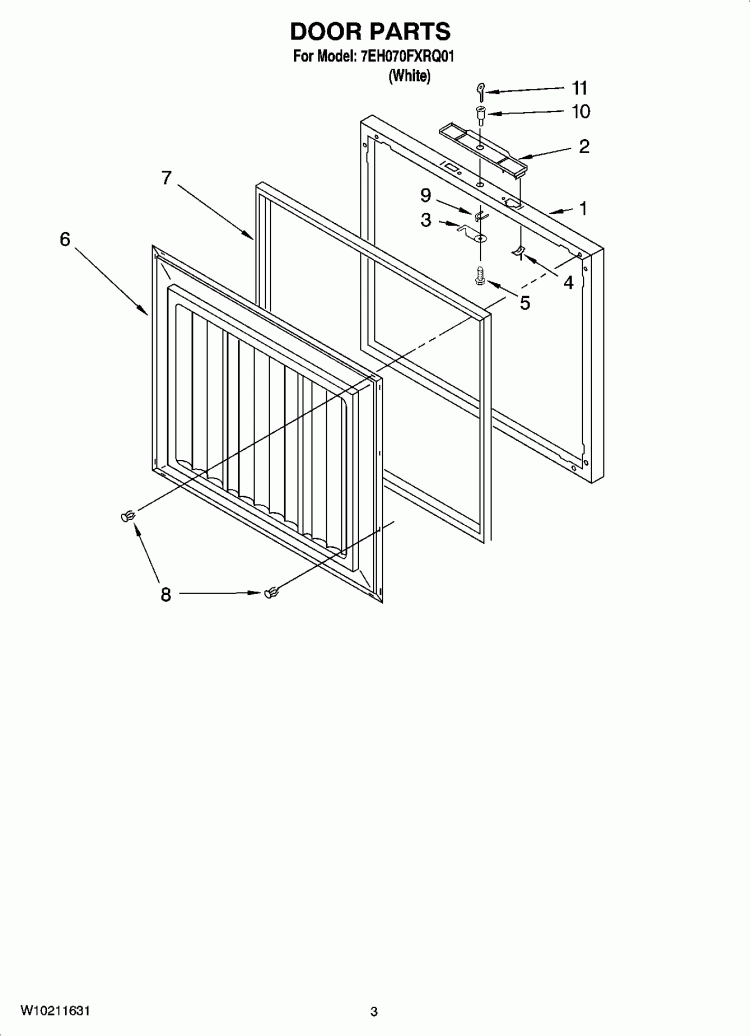 DOOR PARTS Diagram and Parts List for 7EH070FXRQ01  Whirlpool Freezer
