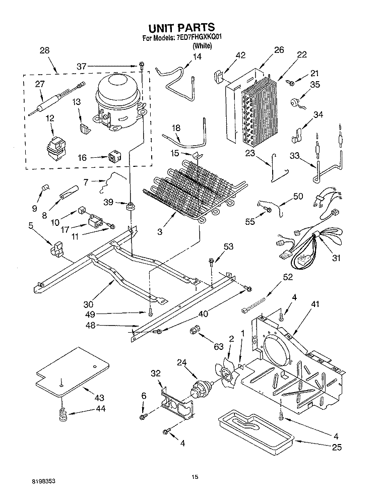 UNIT Diagram and Parts List for 7ED7FHGXKQ01  Whirlpool Refrigerator