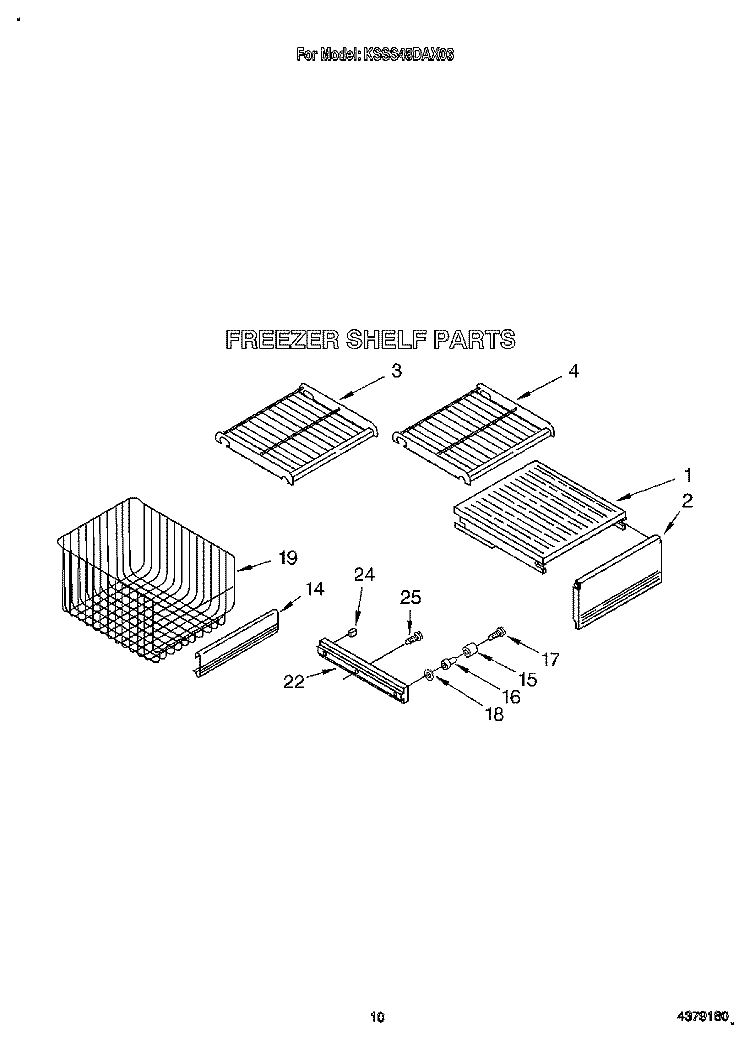 FREEZER SHELF Diagram and Parts List for KSSS48DAX03  KitchenAid Refrigerator