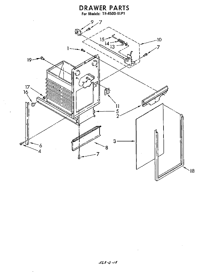 DRAWER Diagram and Parts List for TF4500XLP1  Whirlpool Trash Compactor
