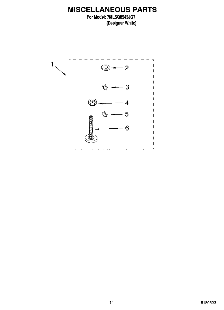 MISCELLANEOUS  PARTS, OPTIONAL PARTS (NOT INCLUDED) Diagram and Parts List for 7MLSQ8543JQ7  Whirlpool Washer