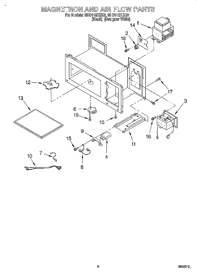 MAGNETRON AND AIR FLOW Diagram and Parts List for MH9115XEQ0  Whirlpool Microwave