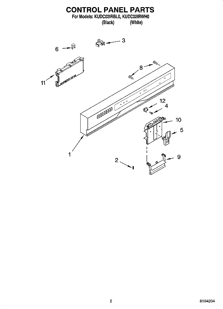 CONTROL PANEL PARTS Diagram and Parts List for KUDC02IRBL0  KitchenAid Dishwasher