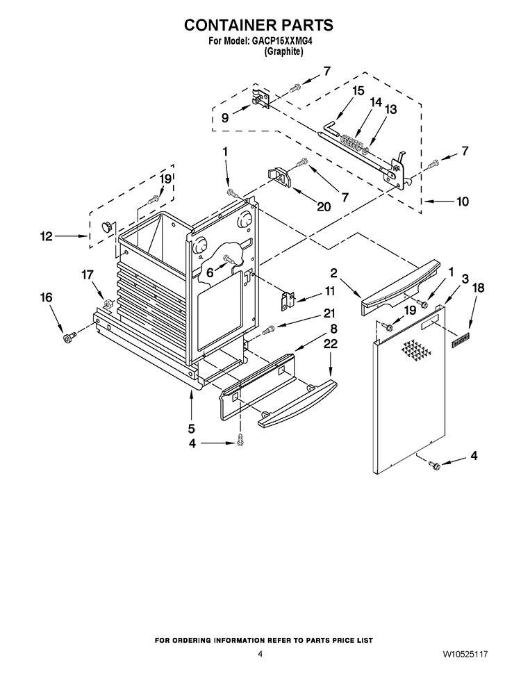 CONTAINER PARTS Diagram and Parts List for GACP15XXMG4  Whirlpool Trash Compactor