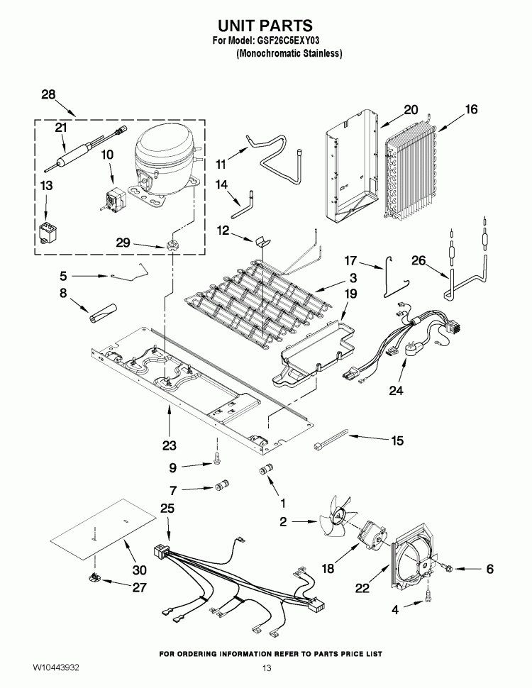 UNIT PARTS Diagram and Parts List for GSF26C5EXY03  Whirlpool Refrigerator
