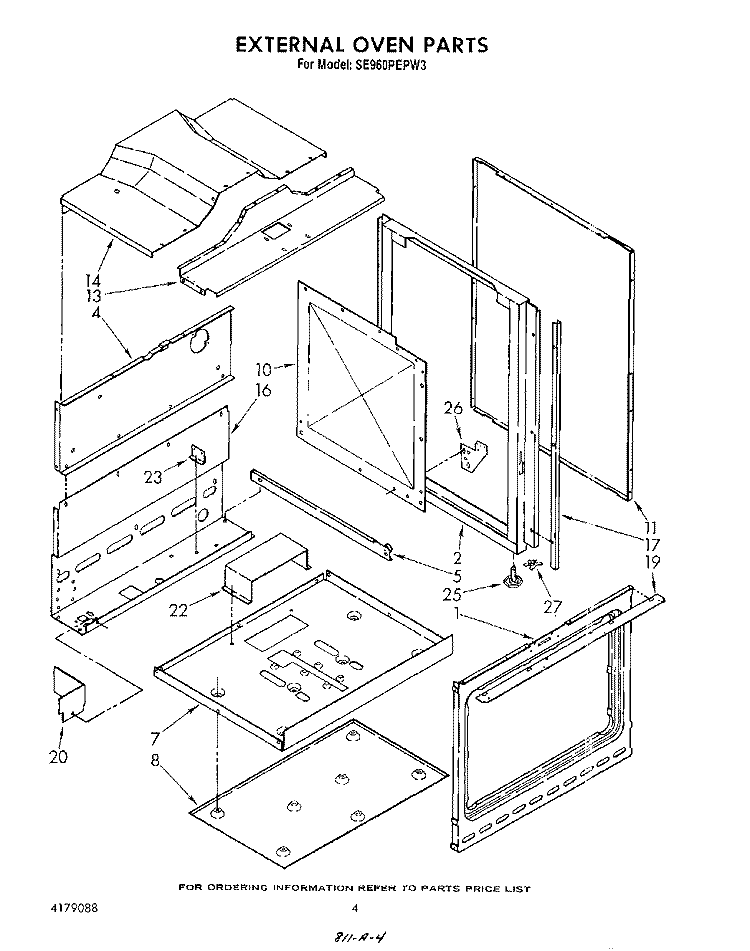 EXTERNAL OVEN Diagram and Parts List for SE960PEPW3  Whirlpool Range