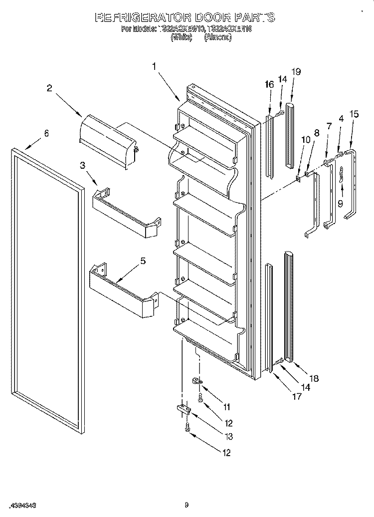 REFRIGERATOR DOOR Diagram and Parts List for TS22AQXEN10  Whirlpool Refrigerator