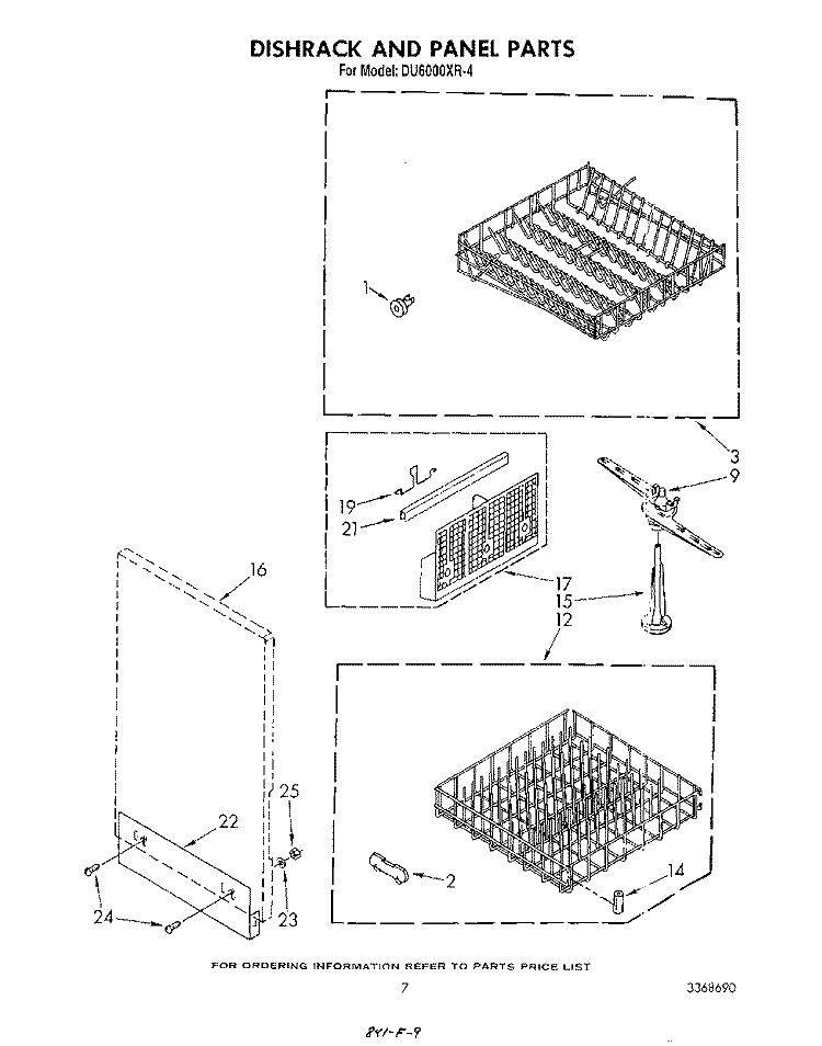 DISHRACK AND PANEL Diagram and Parts List for DU6000XR4  Whirlpool Dishwasher
