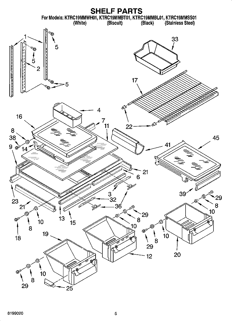 SHELF PARTS Diagram and Parts List for KTRC19MMSS01  KitchenAid Refrigerator