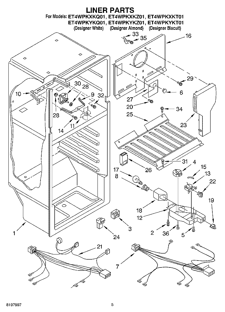 LINER Diagram and Parts List for ET4WPKYKT01  Whirlpool Refrigerator