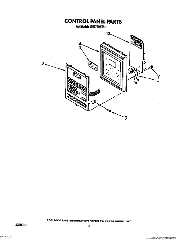 CONTROL PANEL Diagram and Parts List for MH6700XW1  Whirlpool Microwave