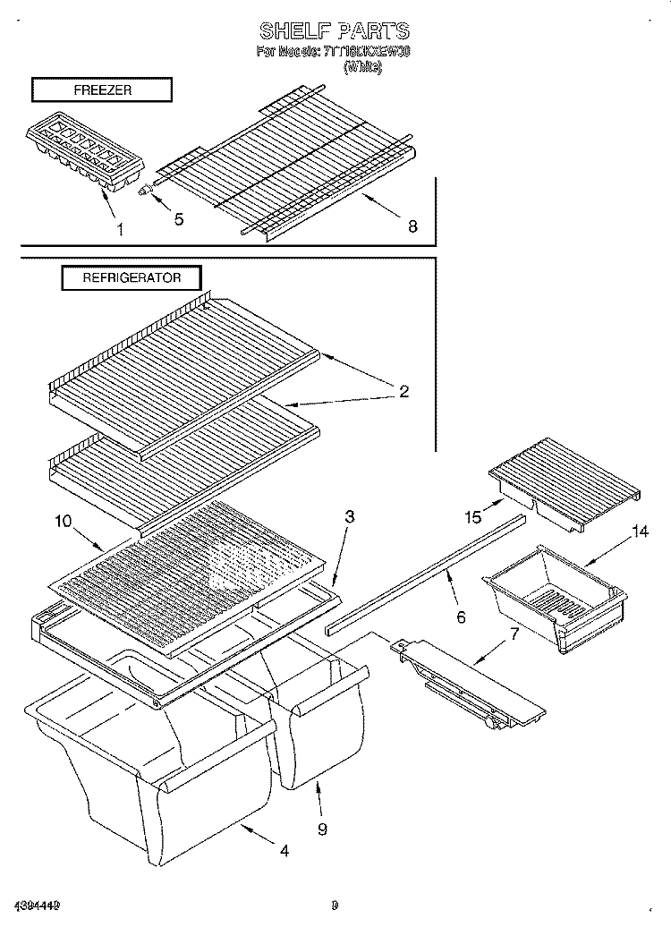 SHELF, LIT/OPTIONAL Diagram and Parts List for 7TT18DKXEW00  Whirlpool Refrigerator