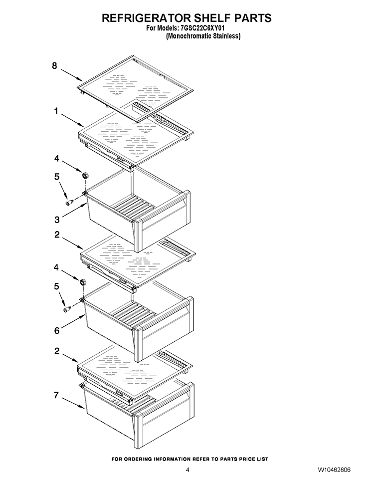 REFRIGERATOR SHELF PARTS Diagram and Parts List for 7GSC22C6XY01  Whirlpool Refrigerator