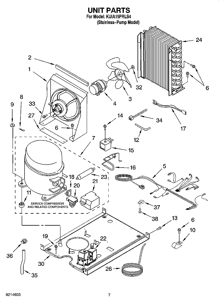 UNIT PARTS, OPTIONAL PARTS (NOT INCLUDED) Diagram and Parts List for KUIA15PRLS4  KitchenAid Ice Maker
