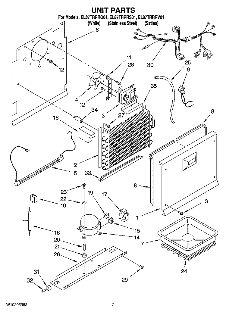 UNIT PARTS, OPTIONAL PARTS (NOT INCLUDED) Diagram and Parts List for EL87TRRRQ01  Whirlpool Refrigerator