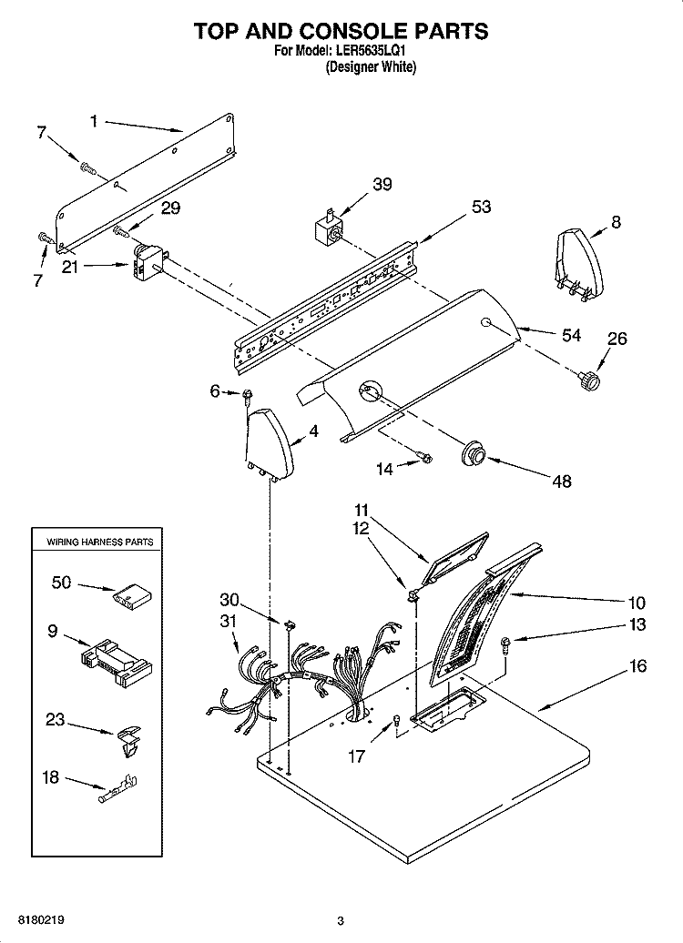 TOP AND CONSOLE PARTS Diagram and Parts List for LER5635LQ1  Whirlpool Dryer