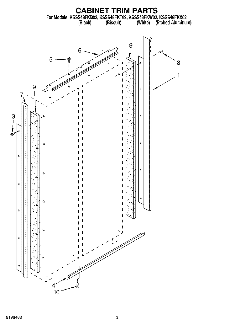 CABINET TRIM PARTS Diagram and Parts List for KSSS48FKB02  KitchenAid Refrigerator