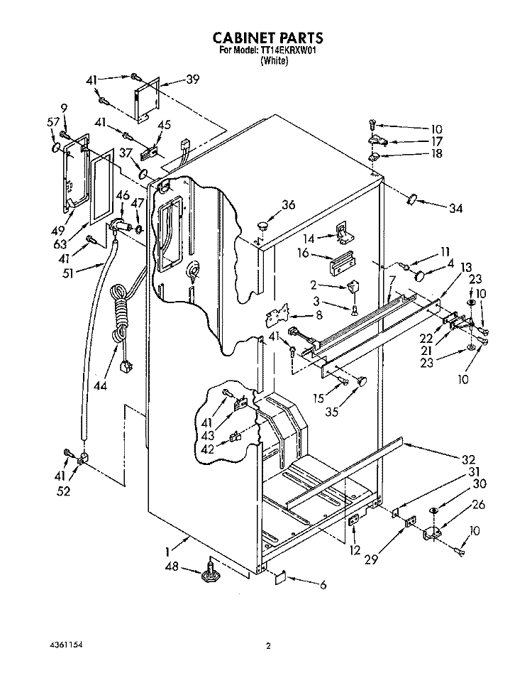 CABINET Diagram and Parts List for TT14EKRXW01  Estate Refrigerator