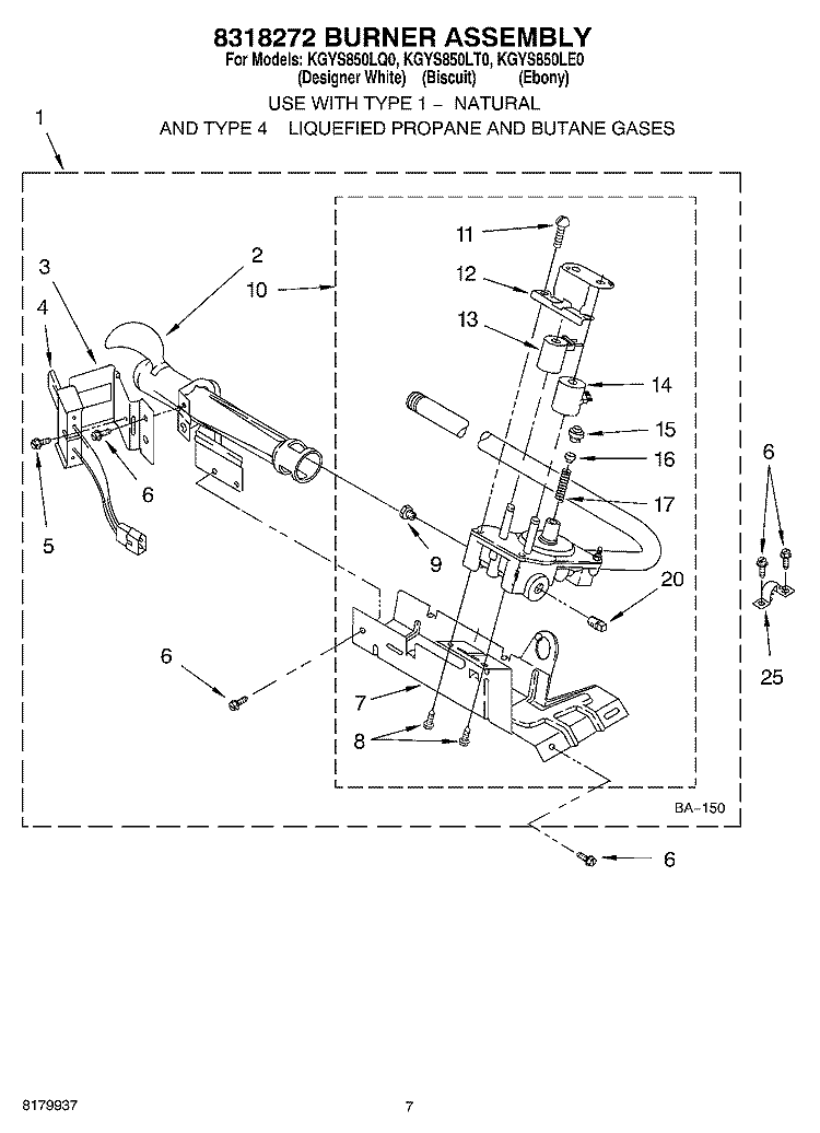 8318272 BURNER Diagram and Parts List for KGYS850LT0  KitchenAid Dryer