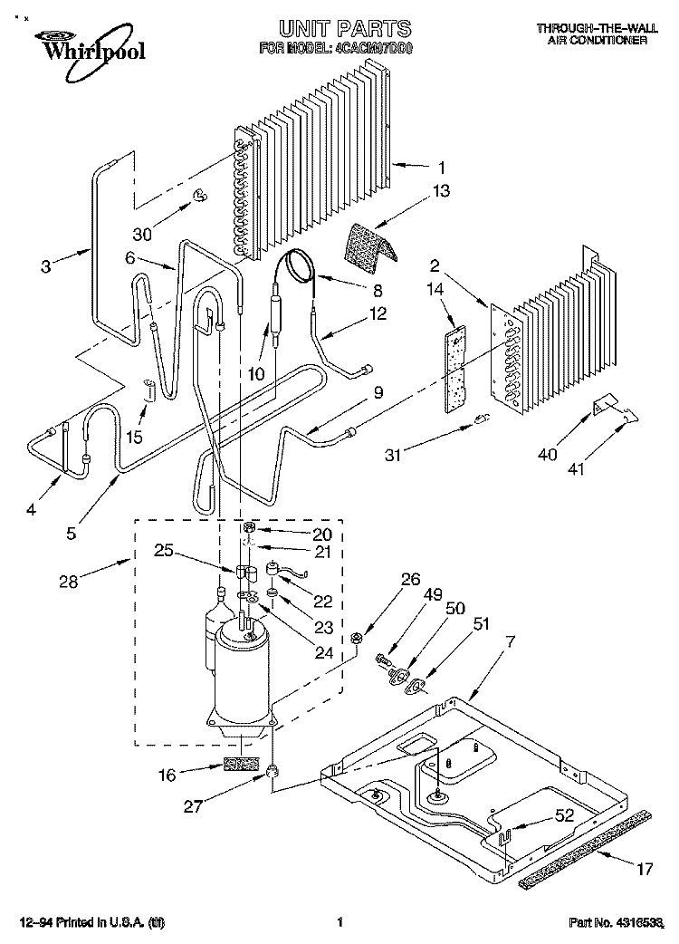 UNIT, LITERATURE Diagram and Parts List for 4CACM07DD0  Whirlpool Air Conditioner