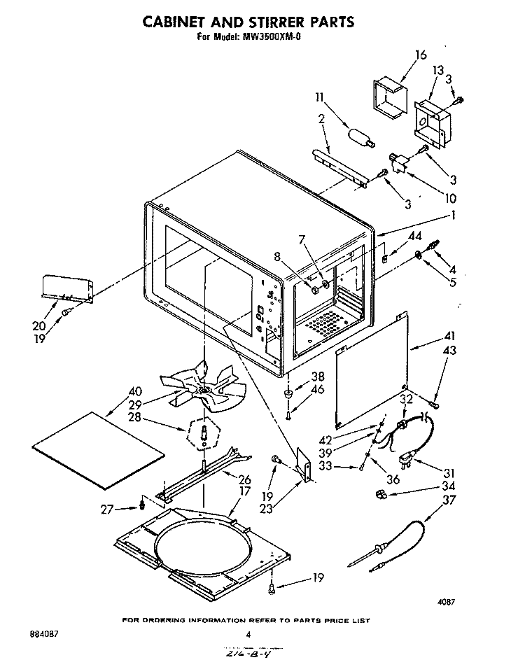 CABINET AND STIRRER Diagram and Parts List for MW3500XM0  Whirlpool Microwave