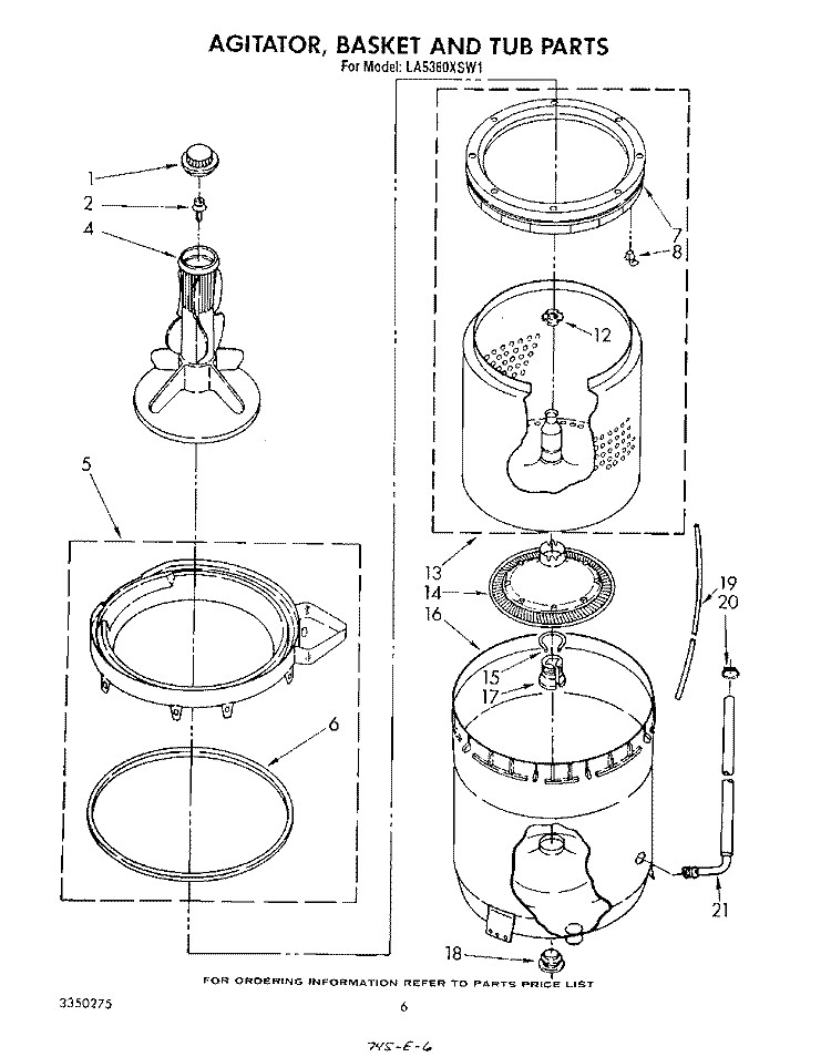 AGITATOR, BASKET AND TUB Diagram and Parts List for LA5360XSW1  Whirlpool Washer