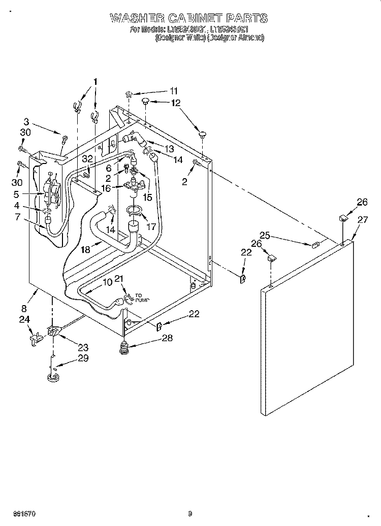 WASHER CABINET Diagram and Parts List for LTE5243DQ1  Whirlpool Washer Dryer Combo