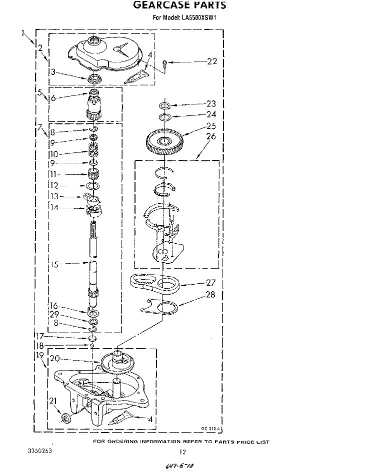 GEARCASE Diagram and Parts List for LA5500XSW1  Whirlpool Washer