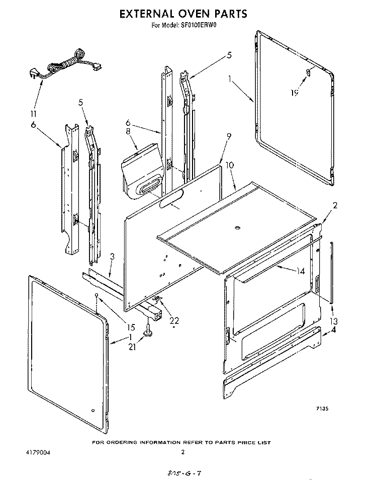 EXTERNAL OVEN Diagram and Parts List for SF0100ERW0  Whirlpool Range