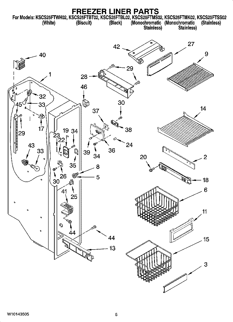 FREEZER LINER PARTS Diagram and Parts List for KSCS25FTSS02  KitchenAid Refrigerator