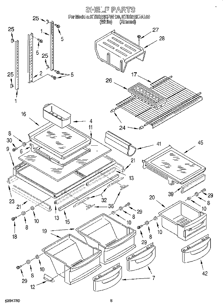 SHELF Diagram and Parts List for KTRS22KFAL00  KitchenAid Refrigerator
